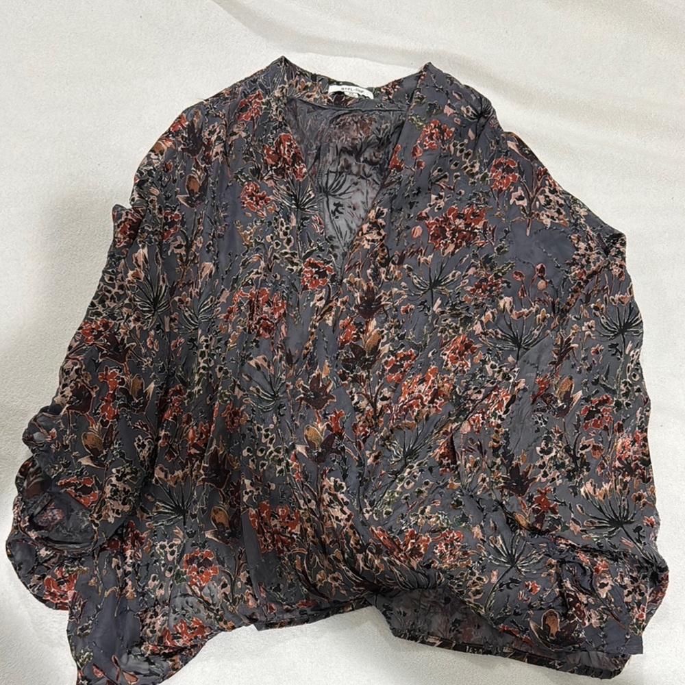 Vici Dark Floral Wrap Blouse - Black and Red